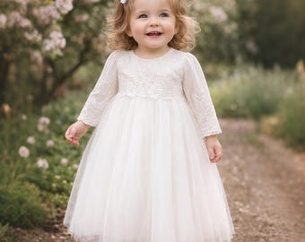 open lace back dress Baby's Sleeveless A Line Puffy Dress Christening Birthday Party Lovely Gown White / 16-20 M main image 1
