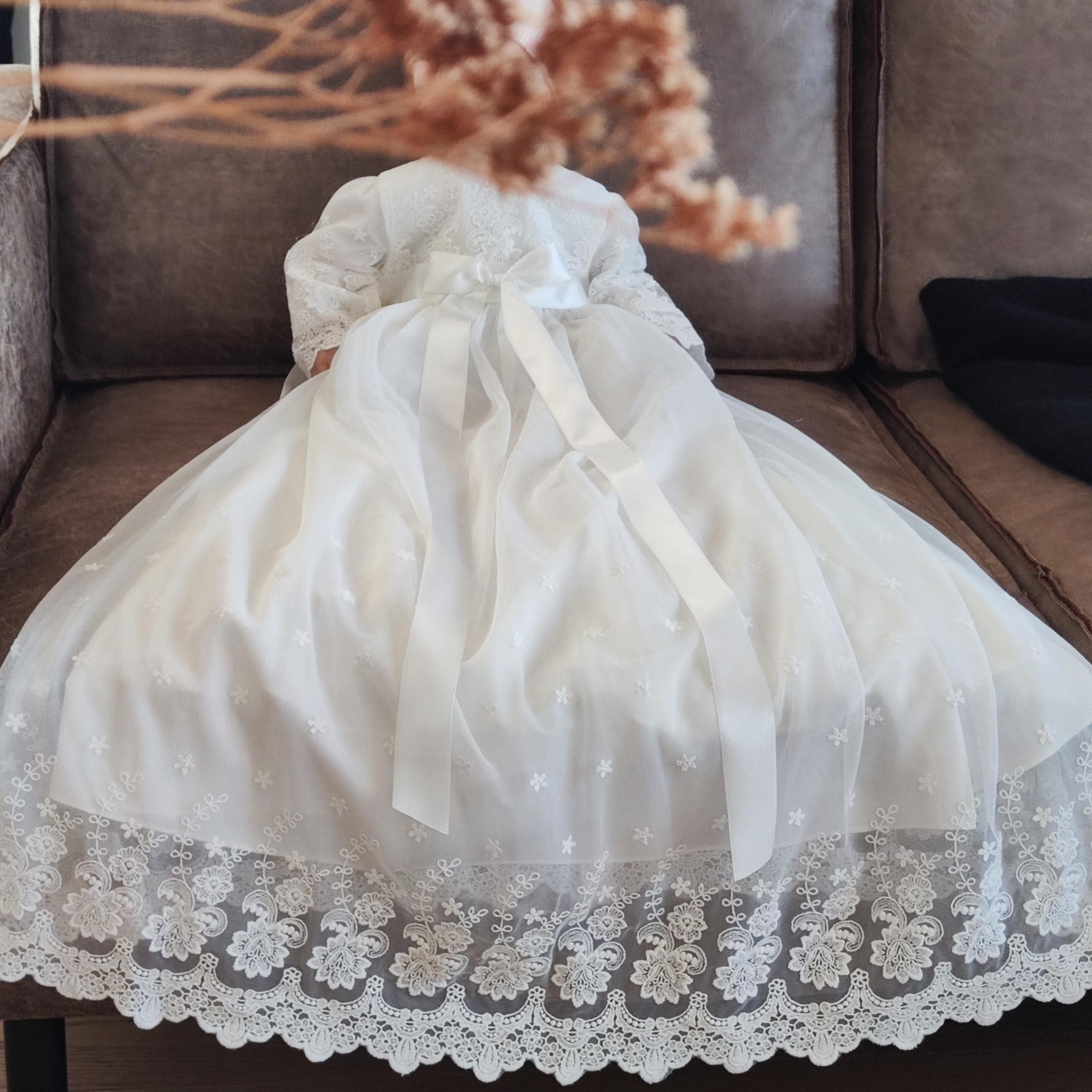 2-piece christening gown including headband Midori 100% custom-made