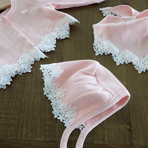 Christening Set BoleDia Pink Baptismal Cap Baby Jacket Jacket Bolero Jacket Triangular Cloth