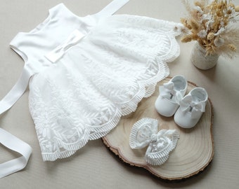 3 parts Olia christening dress party dress with hair clip and shoes