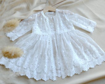 Meriely 100% custom-made christening robe lace coat including christening cap