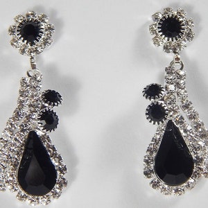Black Teardrop Dangle Earrings, Crystal Statement Earrings, Rhinestone Evening Jewelry, Prom Gala Accessories