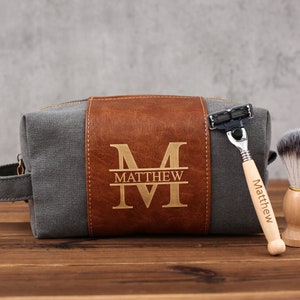 Mens Toiletry Bag Personalized, Custom Gift for Men, Toiletry Bag with Shaving Razor and Brush, Groomsman Gift Sets, Groomsmen Proposal