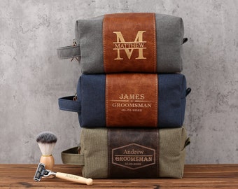 Personalized Toiletry Bag with Shaving Razor and Brush, Groomsman Gift Sets, Gift for Men, Groomsmen Proposal Gift, Shaving Kit for Men