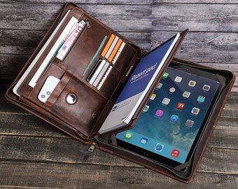 Full Grain Leather Portfolio Zipper Men's, Leather Padfolio for Men with Handle, Leather Document Bag, Anniversary Gift for Him