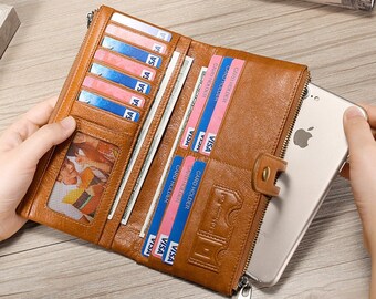 Personalized Women Wallet for Mama Engraved Leather Long Wallet with RFID Protection Gifts for Her Anniversary Gift Christmas Gift