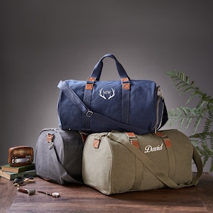 Travel Duffel Bag Embroidered Canvas Leather Weekend bag Carry on Overnight Bag with Shoes Compartment for Men Personalized Duffel bag