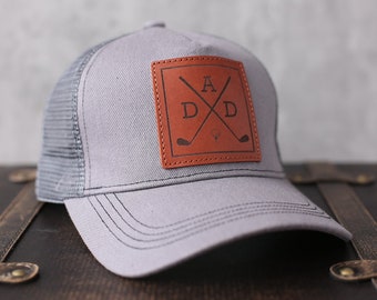 Golf Hat for Dad, Gift for Father’s Day, Custom Leather Patch Hat for Dad, Wedding Snapback Hats, Personalized Trucker Hat for Groomsman