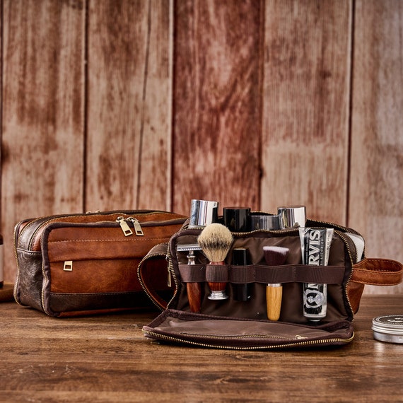 Personalized Men's Leather Toiletry Bag, Groomsmen Gifts, Engraved