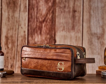 Groomsman Gift Personalized Leather Dopp Kit Bag Toiletry Bag Monogram Mens Toiletry Bag Vegan Leather Travel Gift for Him Best Gift for Him