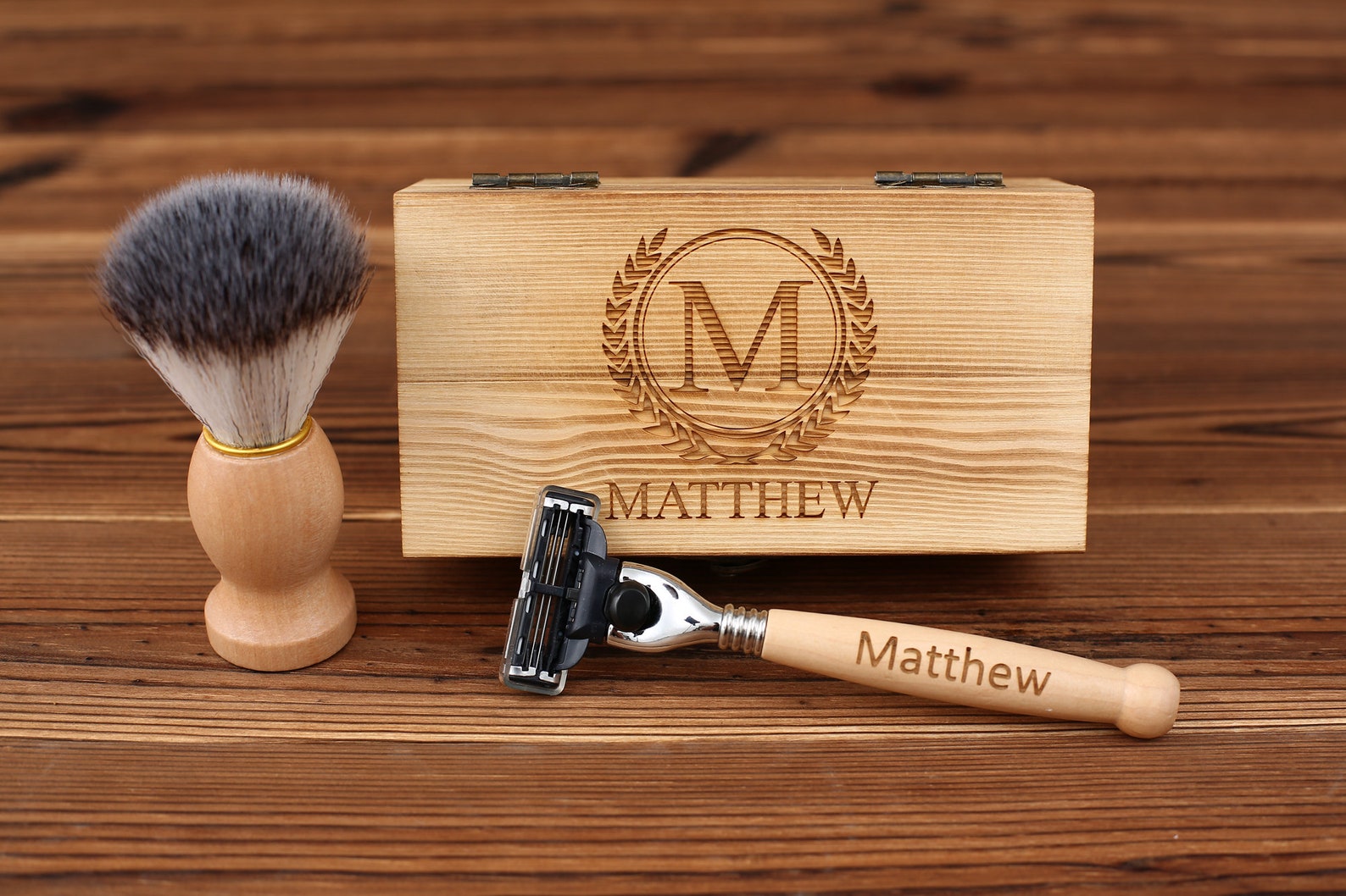 Personalized Razor With Wood Handle, Shaving Brush, Safety Razor for ...