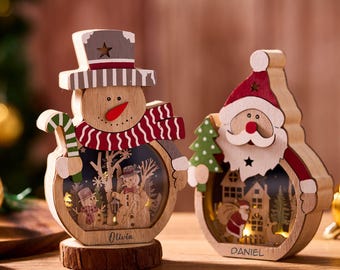 Christmas Gift Personalized Christmas Lamp for Kids Wooden Snowman Lantern Xmas Ornaments With Light Christmas Gifts For Kids Desktop Decor