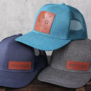 Benutzerdefinierte Brautpartyhüte, Hochzeit Snapback Hüte, personalisierte Brautjungfer Hüte, Monogramm Leder Patch Hüte Trauzeuge Hüte Trauzeuge Geschenk