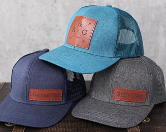 Custom Bridal Party Hats, Wedding Snapback Hats, Personalized Bridesmaid Hats, Monogrammed Leather Patch Hats, Groomsman Hats, Best Man Gift