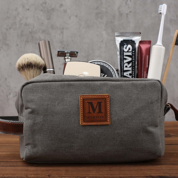 Borsa da toilette personalizzata Rasatura Kit Uomini Monogramma Groomsmen Regalo Festa del papà Regalo Groomsman Regalo Tela personalizzata Dopp Kit Regali di Natale