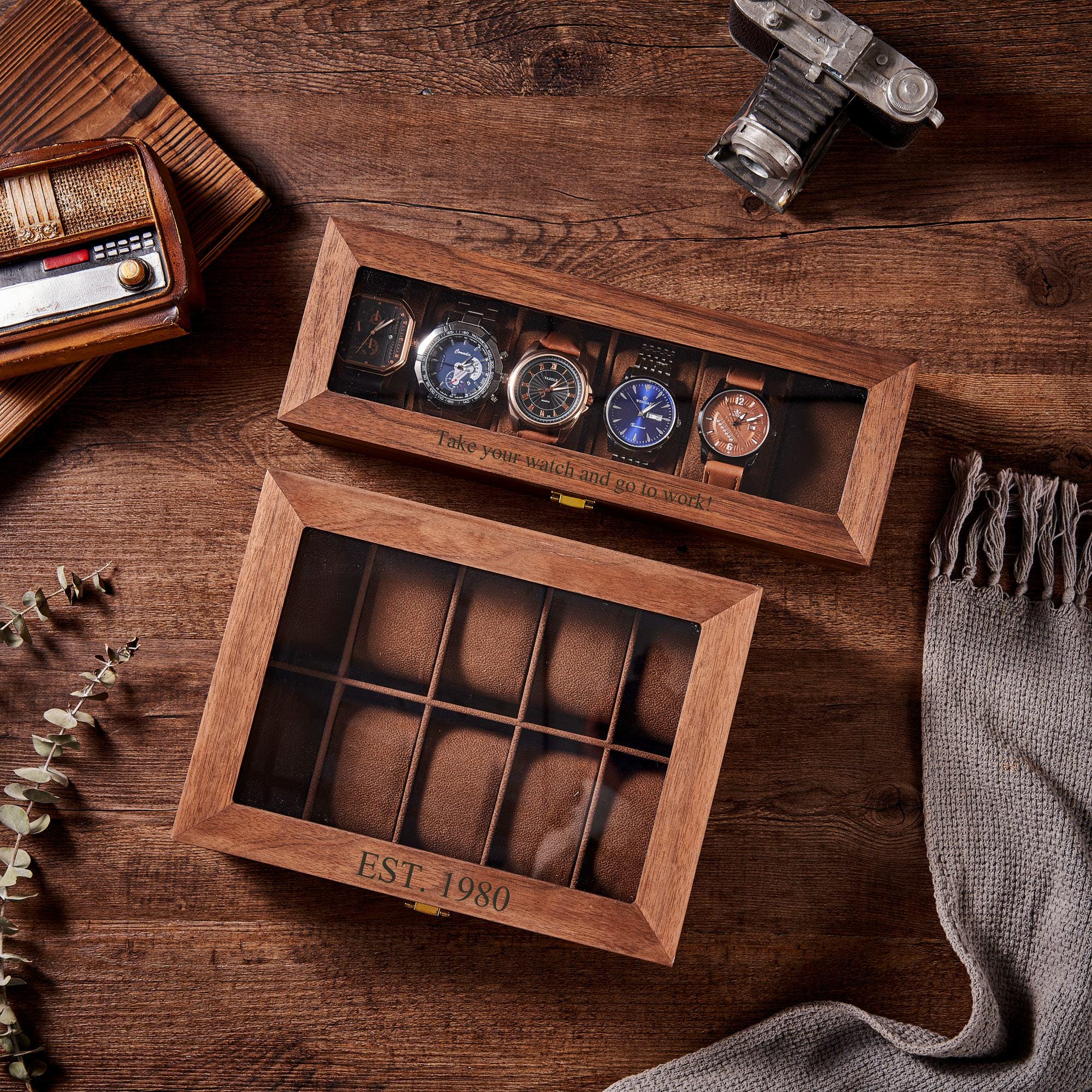 Custom Engraved Watch Box | Gift for Dad | Birthday Gift for Men | Personalized Watch Storage Case| Fathers Day Gift | Anniversary Gift