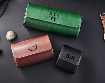Personalized Leather Watch Case Custom Watch Box Travel Watch Box Vegan Leather Watch Case Rolls Gift For Him Groom Gift Father's Day Gift