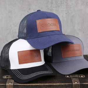 CUSTOM Groomsman Hats, Wedding Snapback Hats, Personalized Groomsmen Hats, Custom Leather Patch Hats, Christmas Gifts for Him