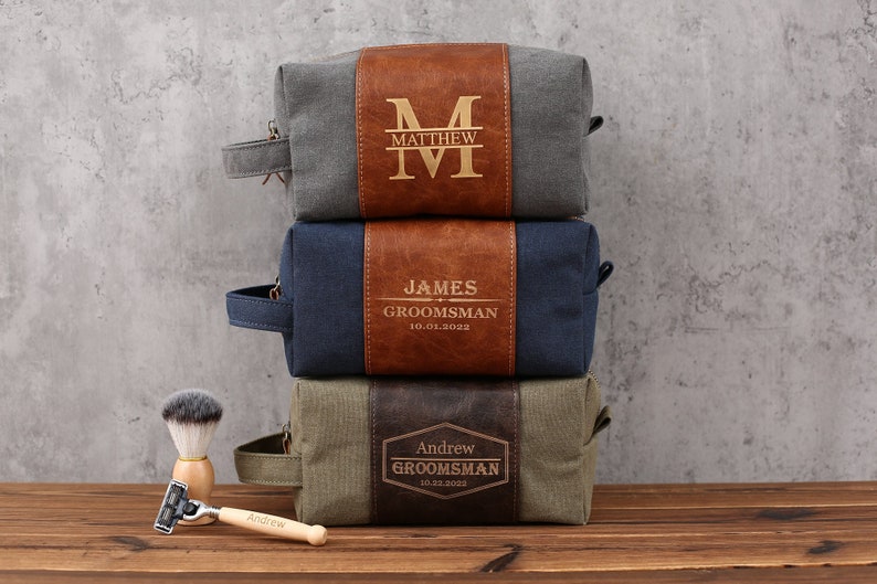 Mens Toiletry Bag Personalized, Custom Gift for Men, Toiletry Bag with Shaving Razor and Brush, Groomsman Gift Sets, Groomsmen Proposal image 6