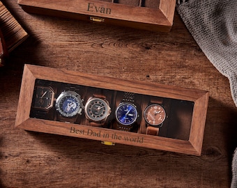 Christmas Gift Personalized Watch Box Engraved Wooden Watch Organizer Personalized Christmas Gift Custom Valentines Gift Groomsman Gift