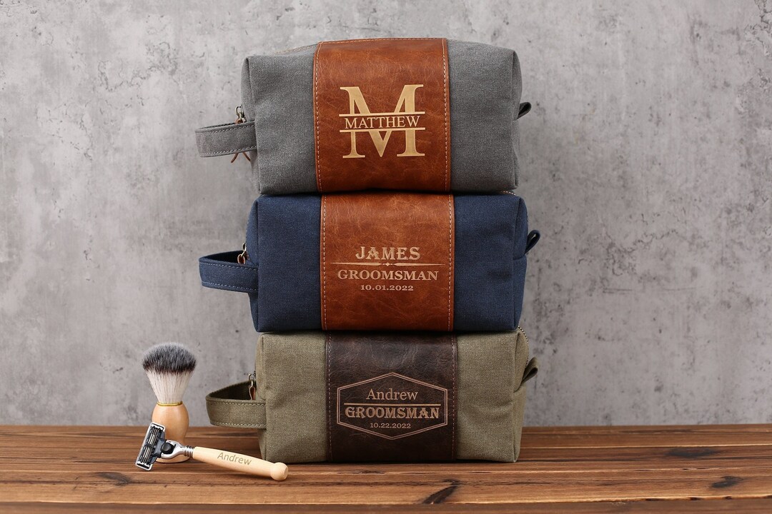 Personalized Toiletry Bag With Shaving Razor and Brush, Groomsman Gift ...