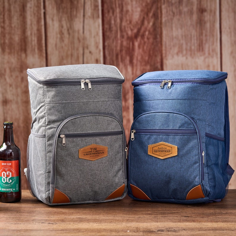 Personalized Groomsmen Gift Bag Custom Cooler Backpack Groomsman Gift Insulated Cooler Beer Bag Hiking Cooler Bag Father's Day Gift for Him Grey