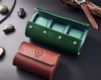 Vegan Leather Watch Roll Personalized Travel Watch Case for Men Custom Watch Box Groom Gift Groomsmen Gifts Fathers Day Gift for Dad