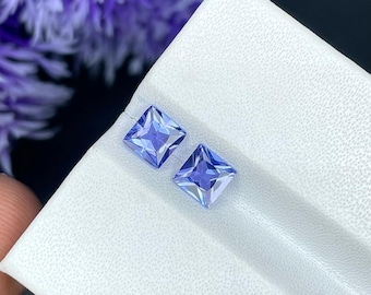 Violet Blue Tanzanite Gemstone Pair, Cushion Cut 1.30ct