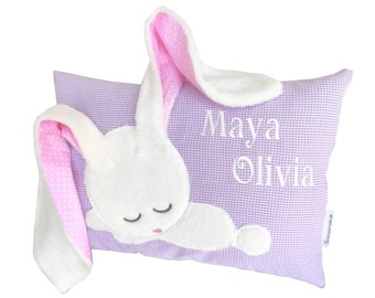 Namenskissen für Mädchen lila/rosa mit Hase/  kinder geschenk