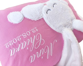 Geschenk Geburt Mädchem pink Kissen mit Namen und Hase Taufgeschenk