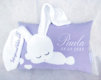 Ostergeschenk Baby, Kinder, Kissen mit Namen, lila , mit Hase Geschenk Geburt Mädchen Taufkissen mit Taufspruch