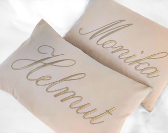 Kissen bestickt mit Wunschtext Name Schrift Geschenk Goldene Hochzeit