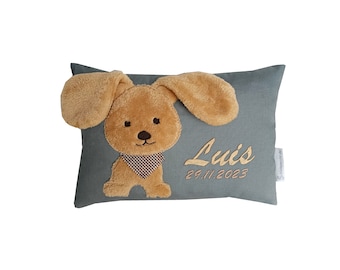 Mini-Kuschelkissen mit Hund Name und Datum/ Kissen mit Namen und Datum/ kinderkissen- Hundemotiv