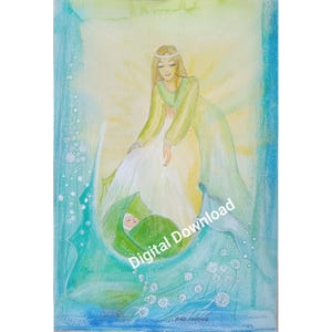 Téléchargement numérique/image pour chambre de bébé/image d'ange chambre d'enfant/ange avec bébé/ange de naissance/cartes d'ange/fée marraine pour la naissance