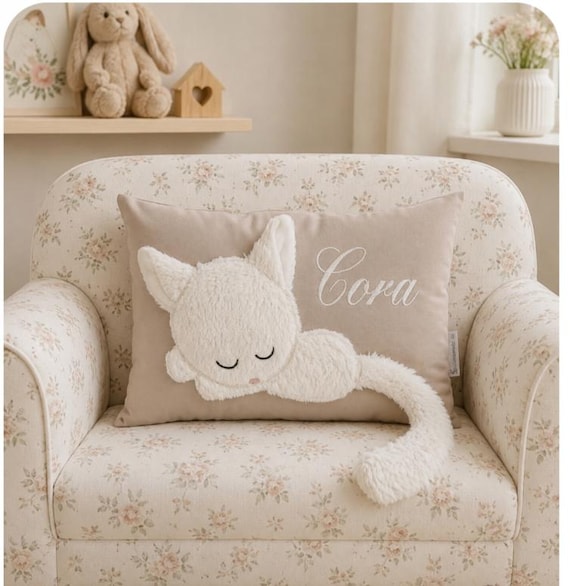 Babygeschenk / Deko kissen mit Namen/Babykissen mit Katze und Namen/ Kissen mit Katzenmotiv/kinderkissen katze/Kissen für kinder mit Katze