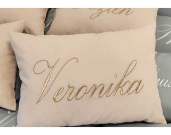 Kissen bestickt mit Wunschtext Name Schrift Hochzeit Geschenk