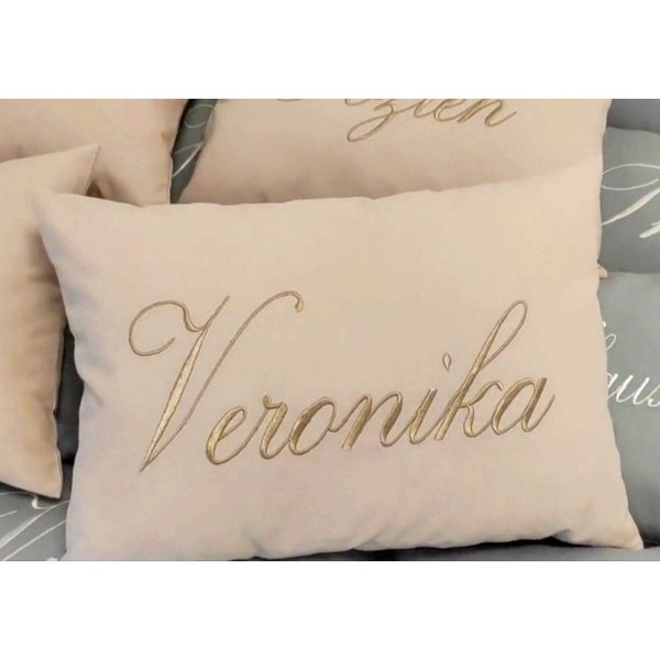 Kissen bestickt mit Wunschtext Name Schrift Hochzeit Geschenk