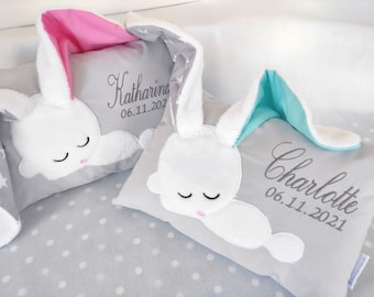 Namenskissen Mädchen Jungen Kissen mit Hase Namen Geschenk Geburt Baby kuschelkissen