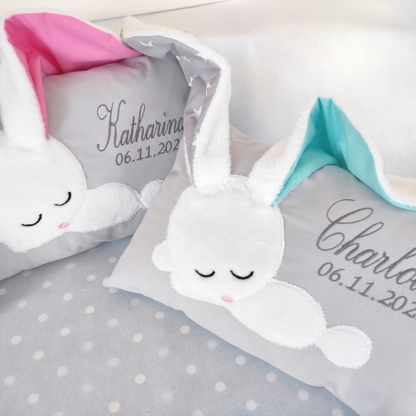 Namenskissen Mädchen Jungen Kissen mit Hase Namen Geschenk Geburt Baby kuschelkissen