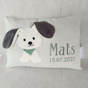 Kissen mit Hund /Namenskissen-Hund/grau/schilfgrün /kissen mit Namen/Babykissen/Kinderkissen /Geschenk Geburt Junge Bild 3