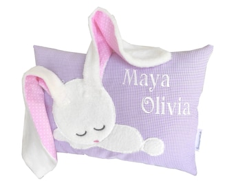 Namenskissen für Mädchen lila/rosa mit Hase/Kissen mit Namen/  Geschenk zur Geburt für Baby Kinder