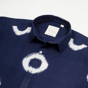 Oversized Khadi Ikat Indigo Shirt Half Sleeves / Handmade / Men&#39;s Shirts