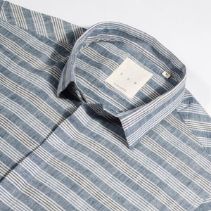 Handgewebtes Hemd / Khadi Hemd / Handgewebtes Hemd / Horizontal gestreiftes Hemd