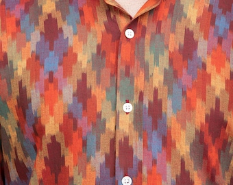 Apricot Color Multi Ikkat Khadi Shirt / Handloom Shirt / Handwoven Shirt / Handmade Shirt