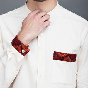 Men's Khadi Cotton Oxford Weave Handwoven Woolen Placket Shirt, Men's Gift image 1