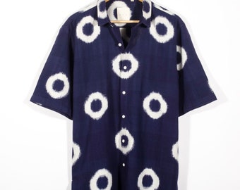 Oversized Khadi Ikat Indigo Shirt Half Sleeves / Handmade / Men's Shirts