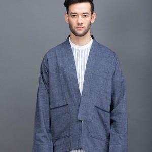 Handwoven Indigo Kimono Overlay with Pockets / Handloom / Khadi