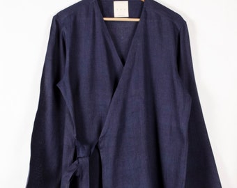 Men's Handwoven Linen Cotton Kimono Robe with Pants / Loose Robe with Pants / Japanese Kimono with Pants / Gifts for him