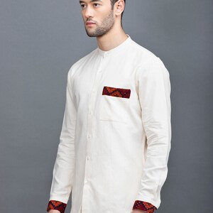 Men's Khadi Cotton Oxford Weave Handwoven Woolen Placket Shirt, Men's Gift image 3