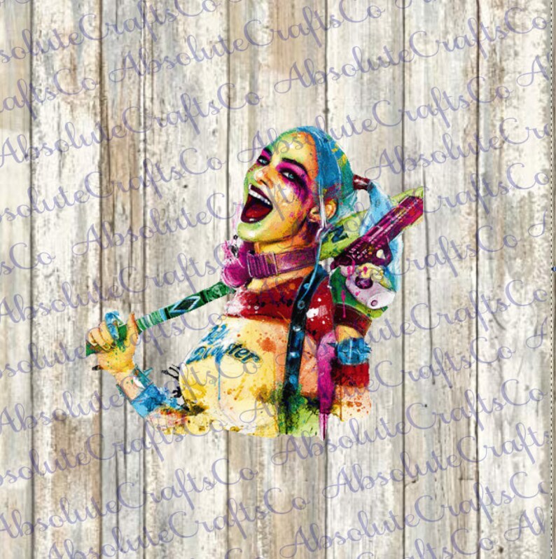 watercolor harley quinn png waterslide sticker etsy